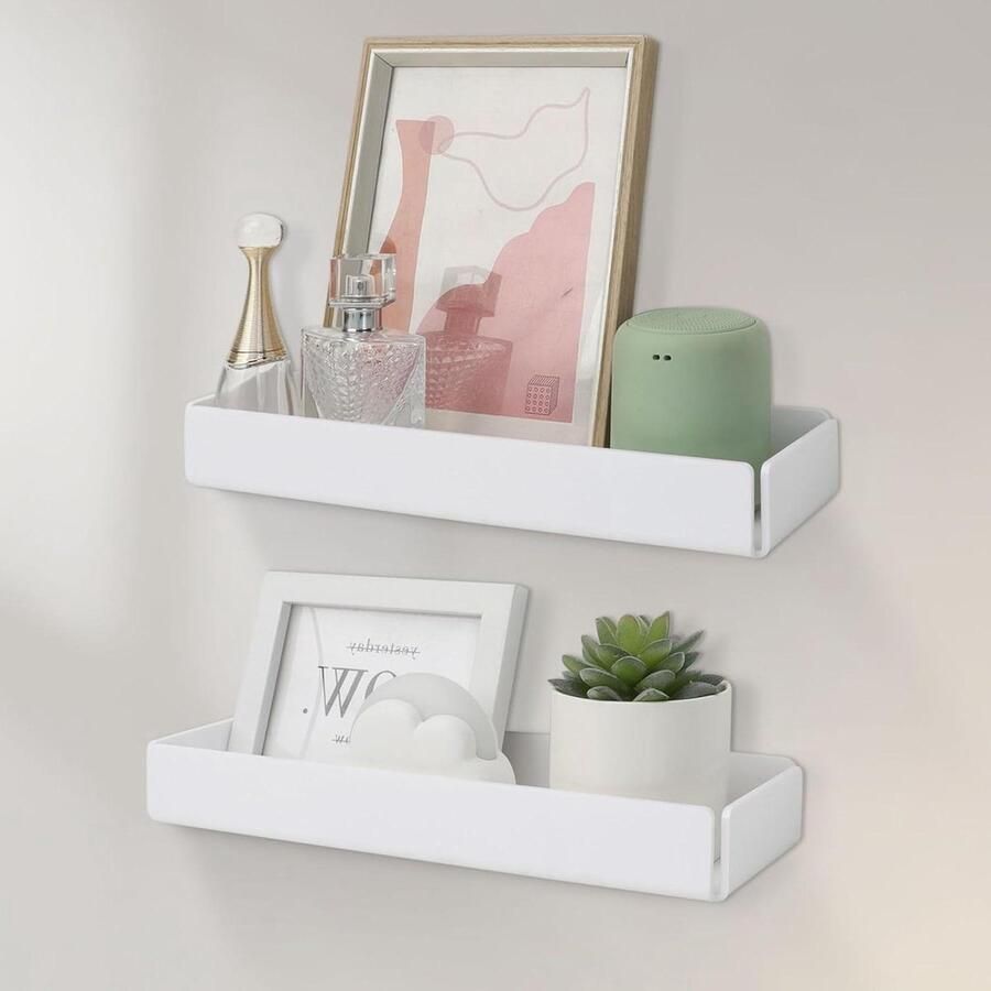 Zwevende planken set van 2 acrylplanken voor muur zelfklevende vinylplank woondecoratie wit