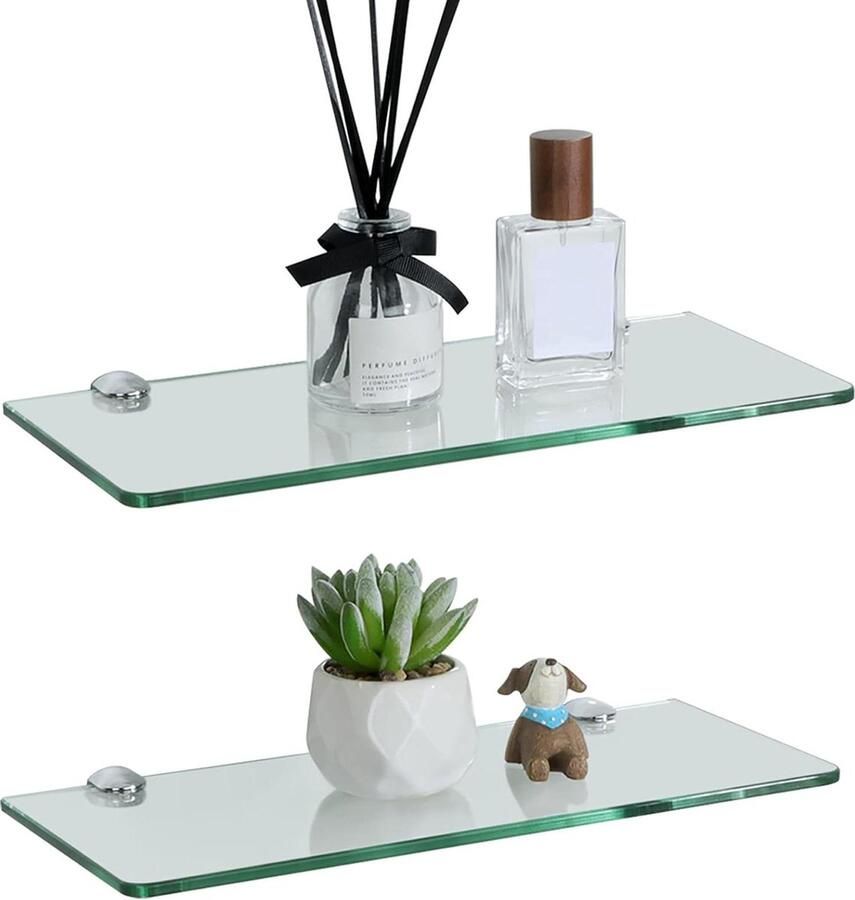 Zwevende planken set van 2 Glazen wandplanken 2 stuks 30 cm Transparant glas