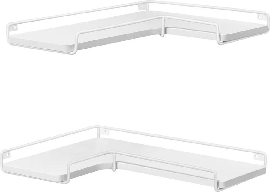 Zwevende planken set van 2 L-vormige hoekplanken voor muur industriële stijl hoekplank voor woonkamer slaapkamer of keuken wit Cloud White