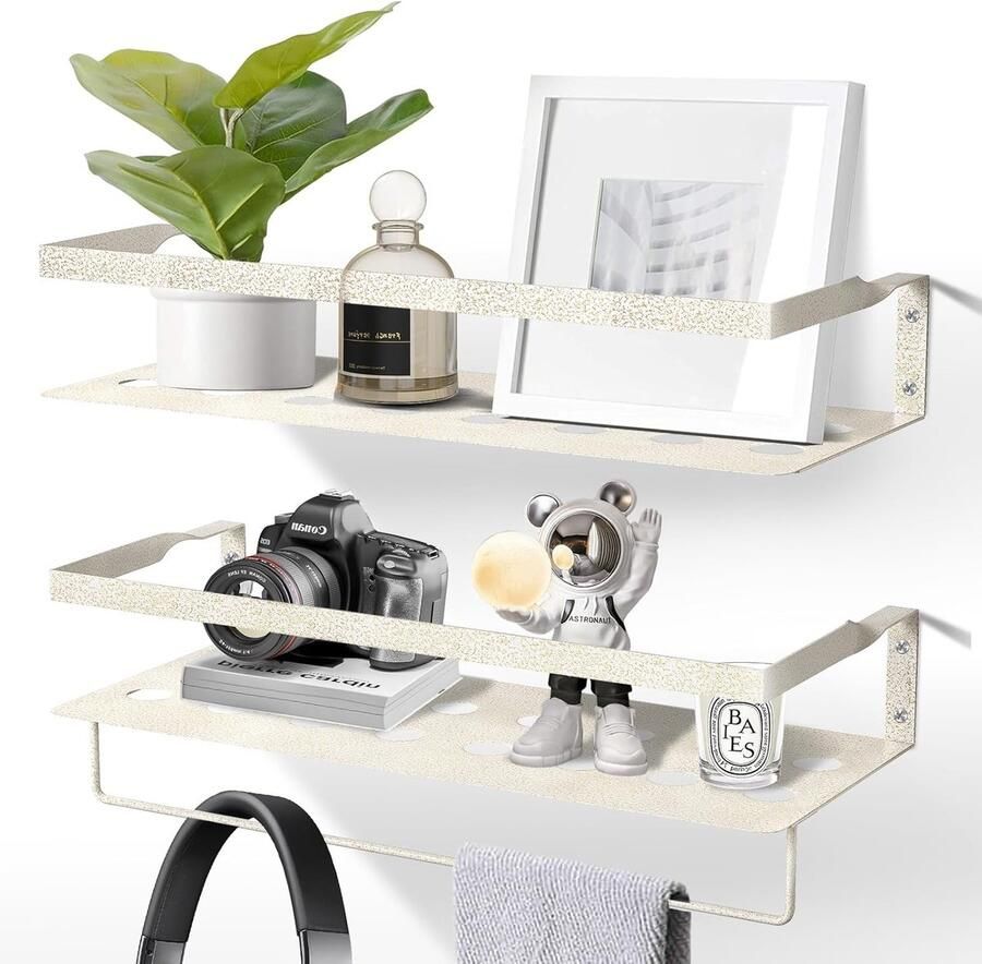 Zwevende Planken Set van 2 met Handdoekstang Ijzeren Wandplank voor Sleutels Decoratie en Organisatie