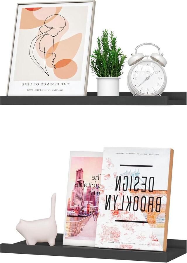 Zwevende planken set wandplanken multifunctioneel 2 stuks zwart hout 40 cm