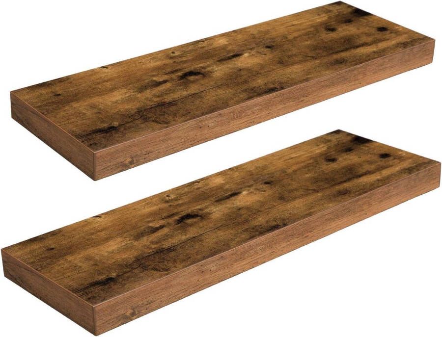 Zwevende Planken Set van 2 Wandplanken Decoratieve Wandplank met lengte van 60 cm Wanddisplay-rekken Onzichtbare Beugels Slaapkamer Keuken Woonkamer Kantoor Rustiek Bruin EBF60BJ01