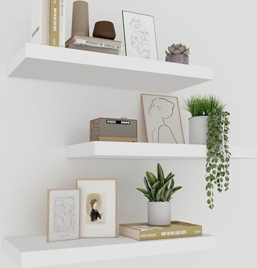 Zwevende Planken Set van 3 40 6 cm Witte Wandplanken voor Huisdecoratie