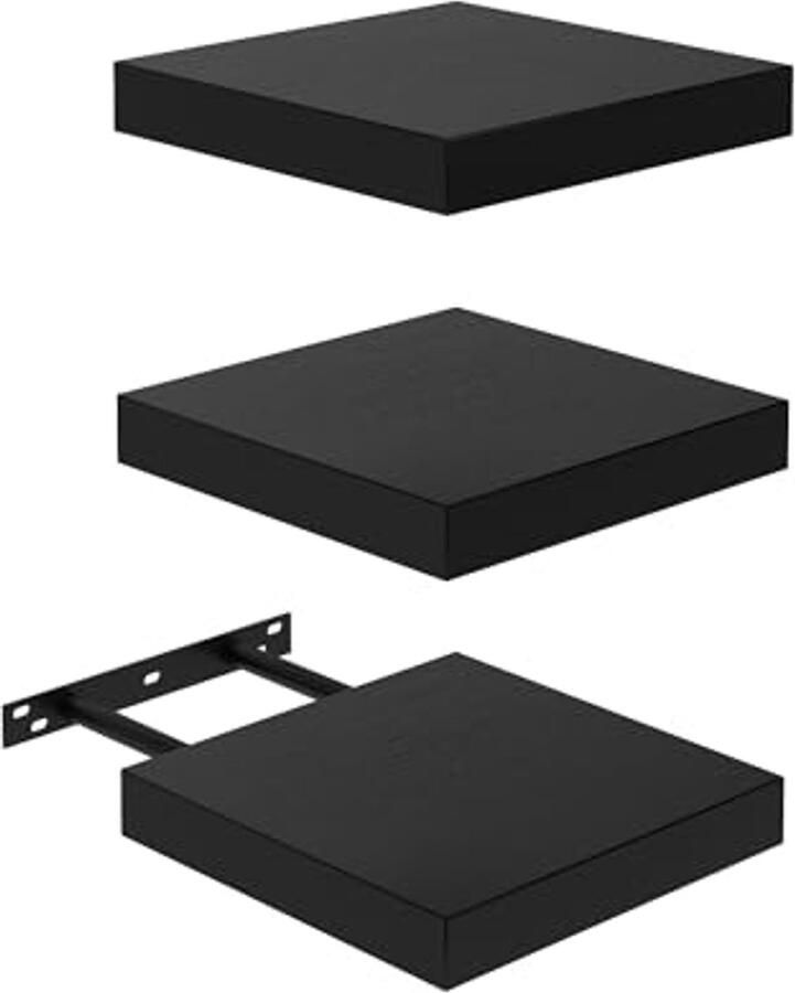 Zwevende Planken Set van 3 – Compacte Wandplank van MDF voor Badkamer Keuken en Hal Zwart