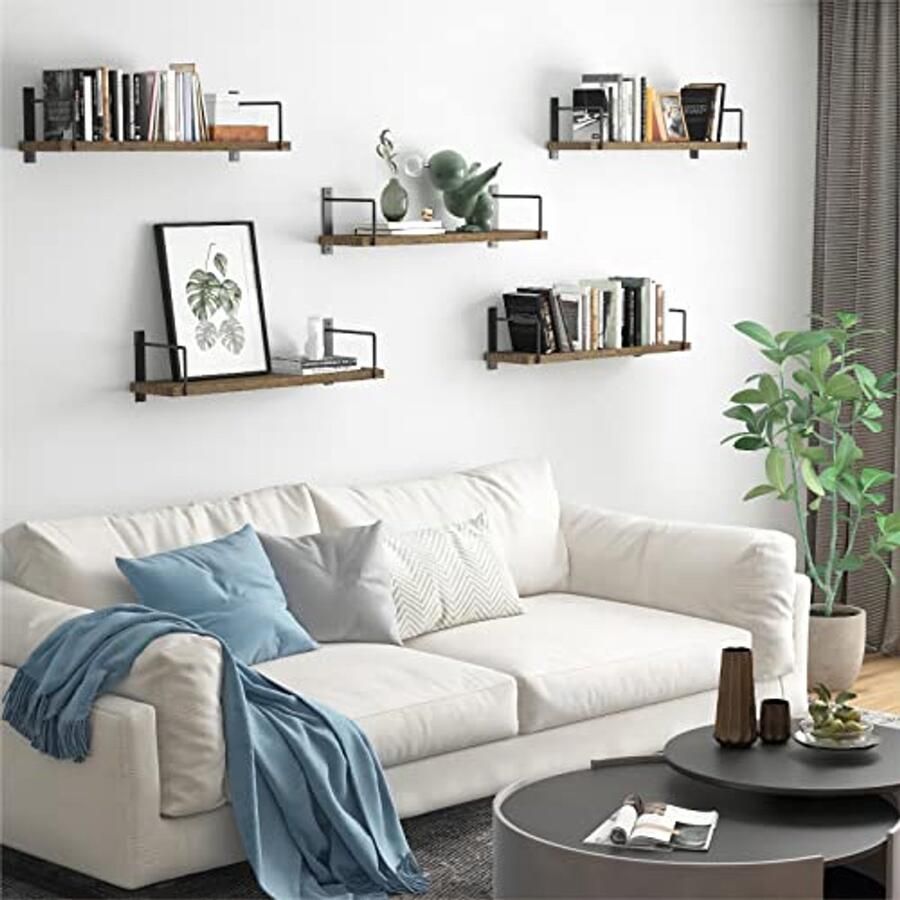 Zwevende Planken Set van 3 Rustieke Wandplanken voor Wanddecoratie en Opbergplanken (61 cm Bruin)