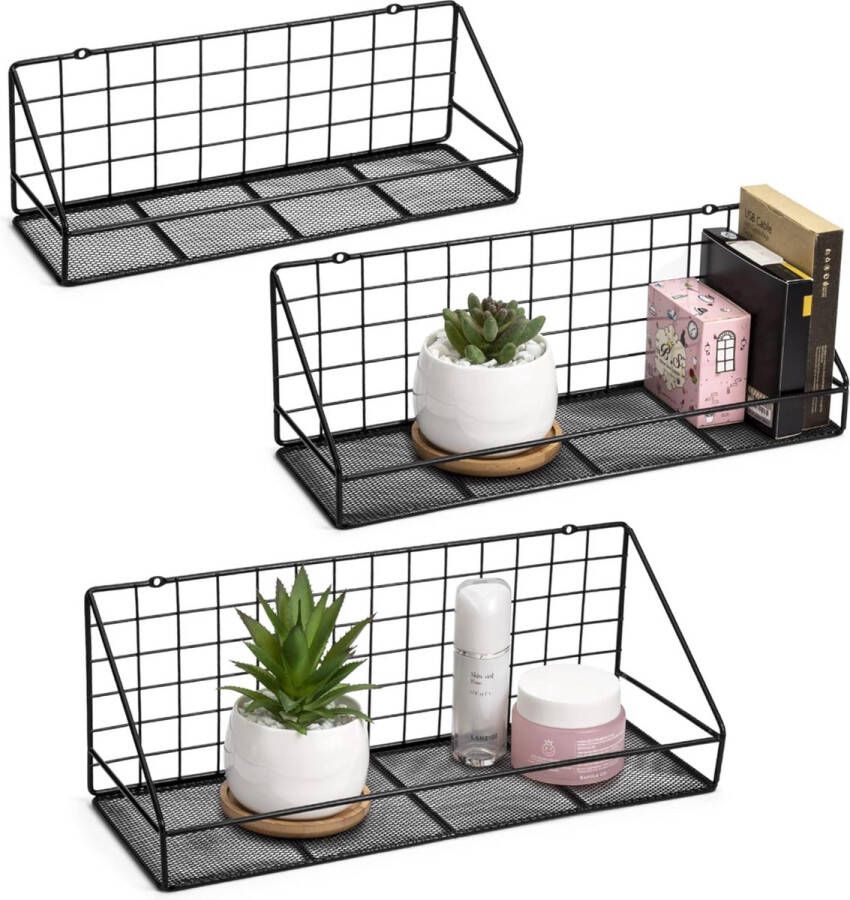 Zwevende planken Set van 3 wandgemonteerde opbergrek planken voor slaapkamer woonkamer badkamer keuken kantoor en meer gecarboniseerd zwart
