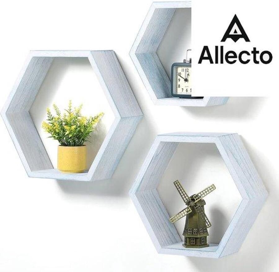 Zwevende planken Set van 3 Wandmontage Honingraatplank Boerderij Zeshoekige Planken Wandopslagplank Houten hangende planken voor weergave Wanddecoratie Plank voor woonkamer Slaapkamer Keuken