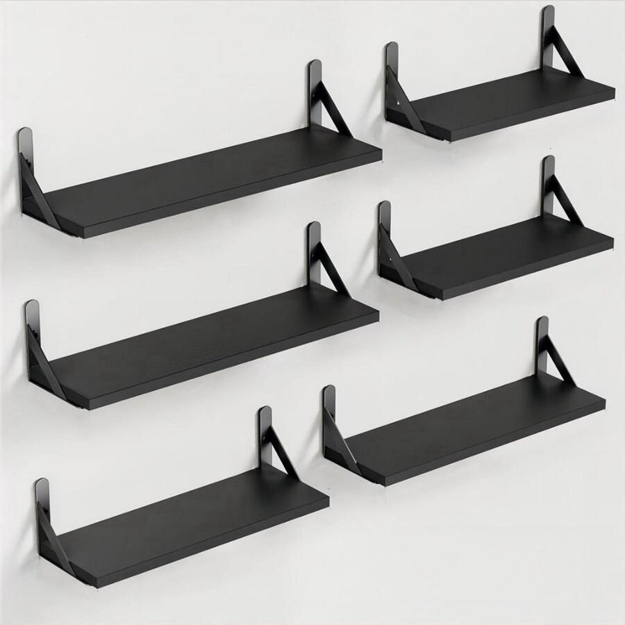 Zwevende Planken Set van 6 Houten Wandplanken Geschikt voor Wanddecoratie Rustieke Afwerking