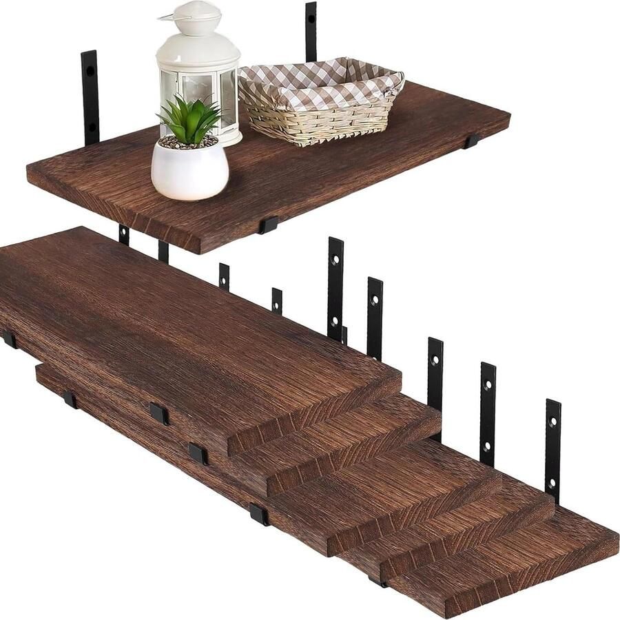 Allecto Plus Zwevende planken set voor wandmontage 6-delige set met schroeven rustieke houten planken voor ruimtes 40 x 15 x 15 cm