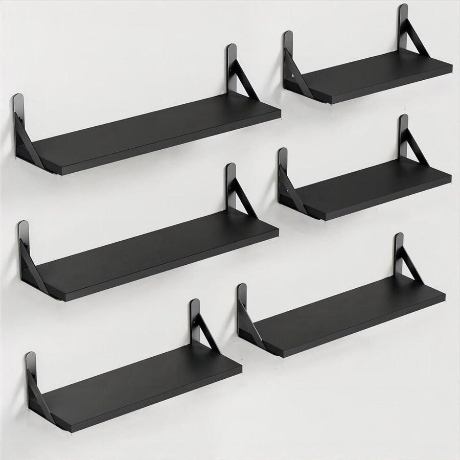 Zwevende Planken Set van 6 Houten Wandplanken Geschikt voor Wanddecoratie Rustieke Afwerking