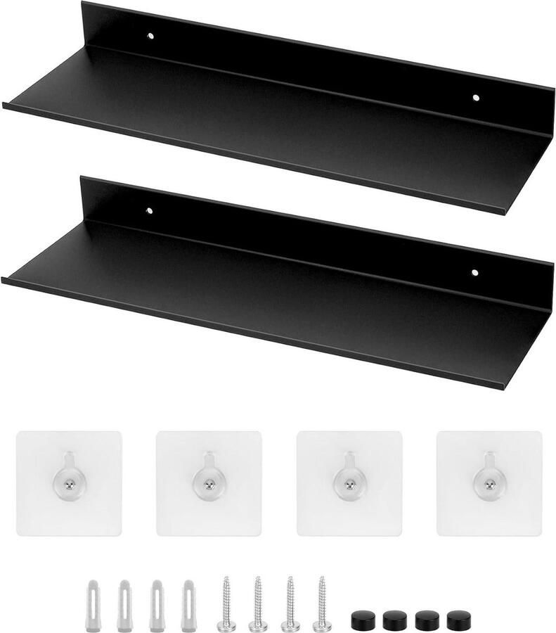 Zwevende Planken Set Zwart Wandplanken voor Slaapkamer Woonkamer Kantoor 2 Stuks Metaal