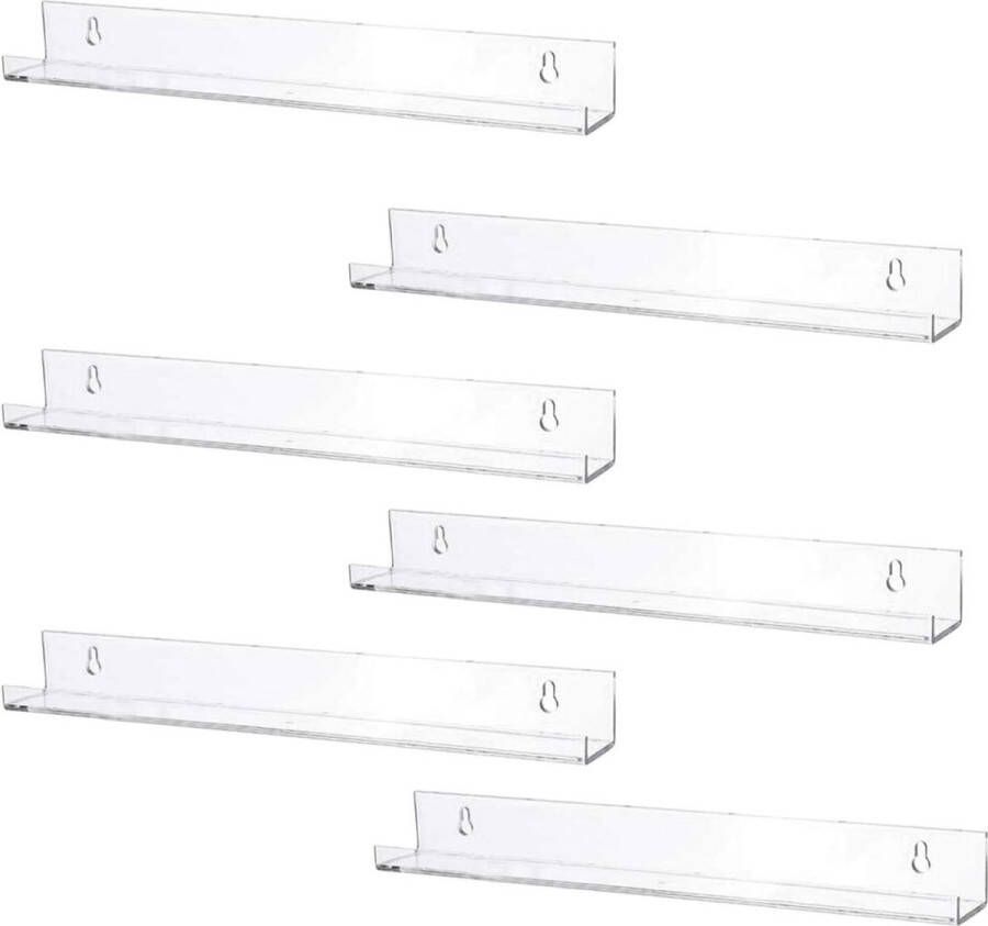 Zwevende planken van acryl Drijvende boekenplank Heldere wandplank Wandgemonteerde planken voor boeken Foto's Onzichtbare boekenkast en opbergruimte 6 stuks