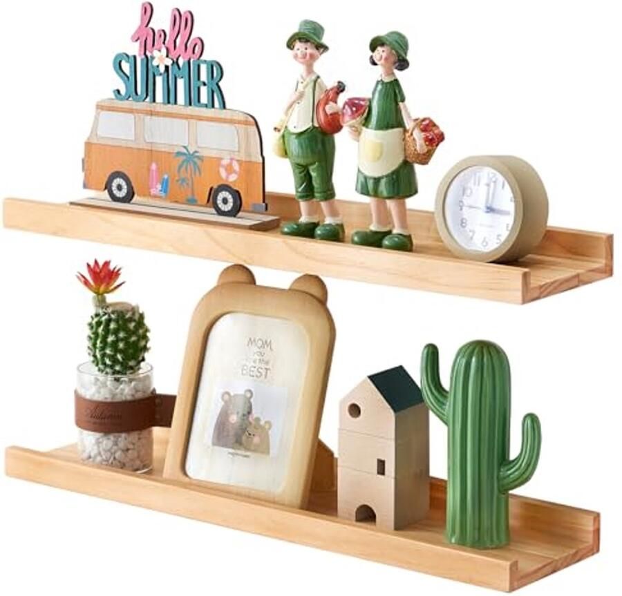 Zwevende Planken van Hout 2 Stuks Wandplanken voor Fotolijsten in Woonkamer Keuken Slaapkamer en Badkamer (60 x 15 cm)