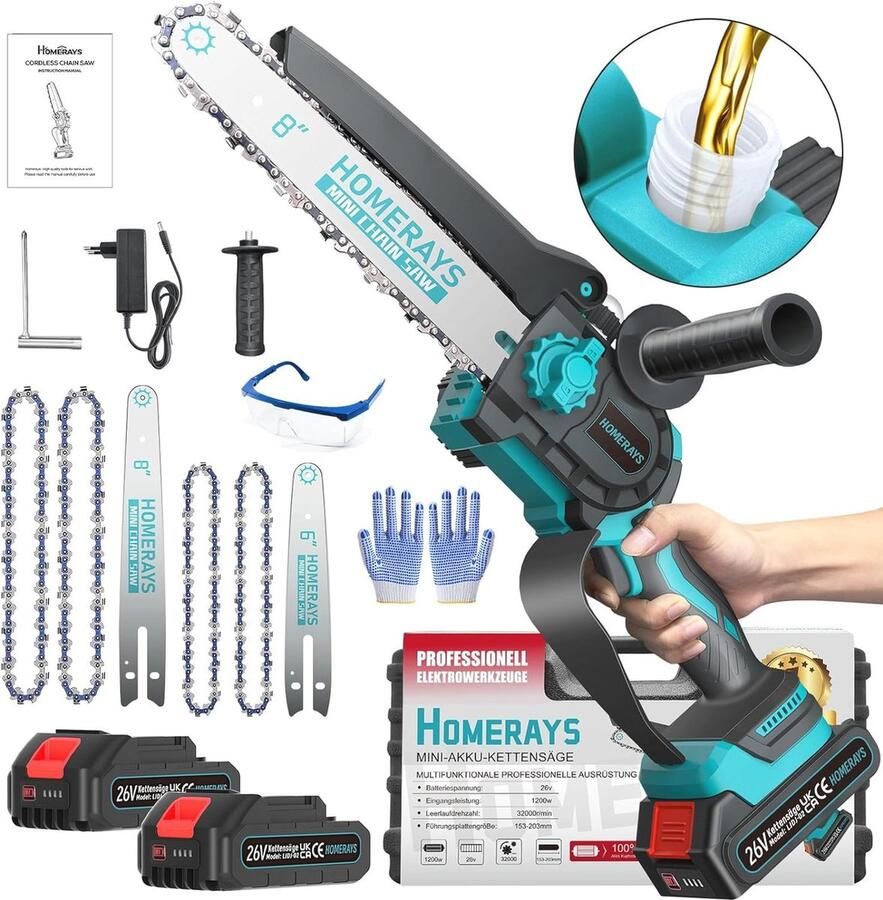 Mini Kettingzaag met Accu 20 Inch en 6 Inch Borstelloze Motor Automatische Olietoevoer Ideaal voor Snoeien