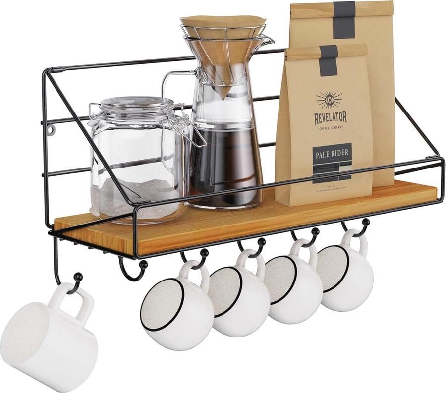 Zwevende Planken van Metaal en Bamboe Multifunctioneel Wandrek voor Keuken Badkamer en Woonkamer