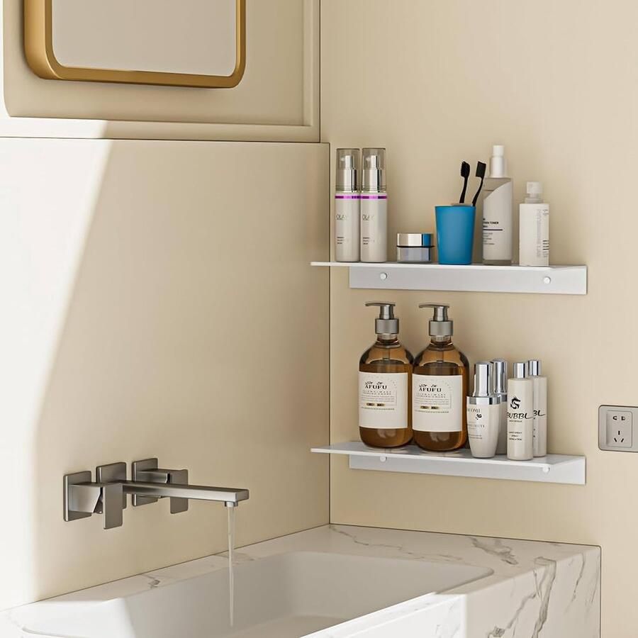 Zwevende planken van wit metaal Wandplank voor decoratie 2 stuks Aluminium