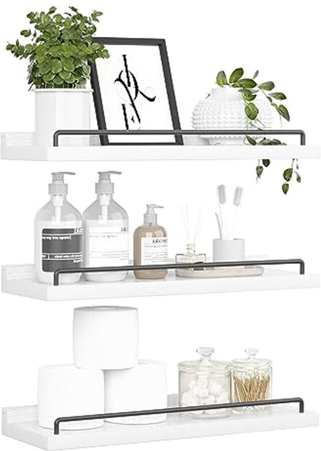 Zwevende Planken voor Badkamerdecoratie Set van 3 Wandplanken in Zwart en Wit Boerderij Wandplanken voor Woonkamer Slaapkamer en Keuken