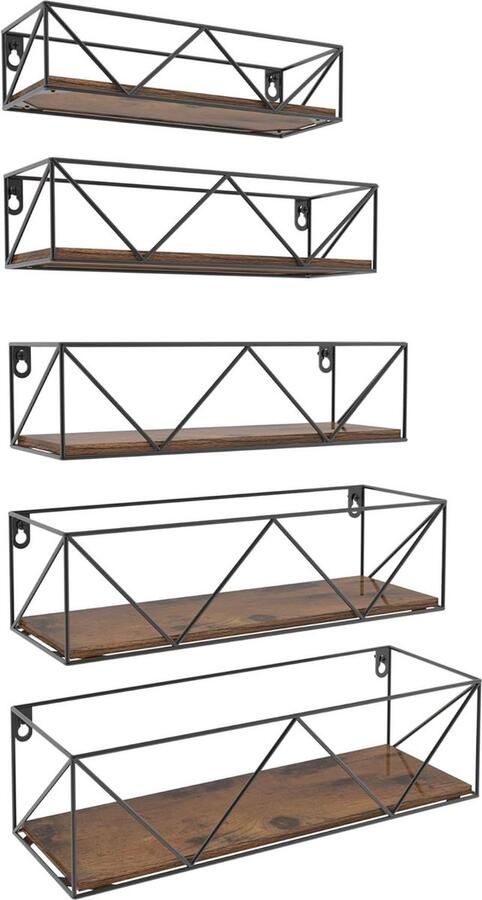 Zwevende planken voor muur rustiek design 5 stuks bruin hout