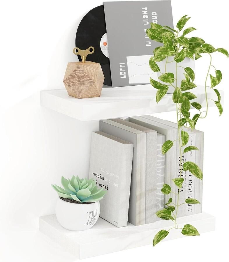 Zwevende planken voor muur Set van 2 witte houten wandplanken (40 cm) voor opslag en organisatie in huis
