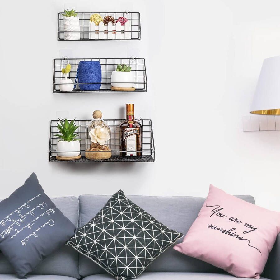 Zwevende planken wandmontage set van 3 wandopbergplanken voor slaapkamer woonkamer badkamer keuken kantoor en meer verkoold zwart