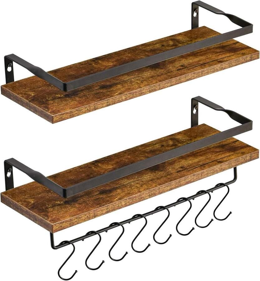 Zwevende planken wandplank buiten 42 x 15 x 8 cm rek voor muur handdoekhouder 8 haken keukenkruidenrek opbergplank voor slaapkamer badkamer woonkamer kantoor