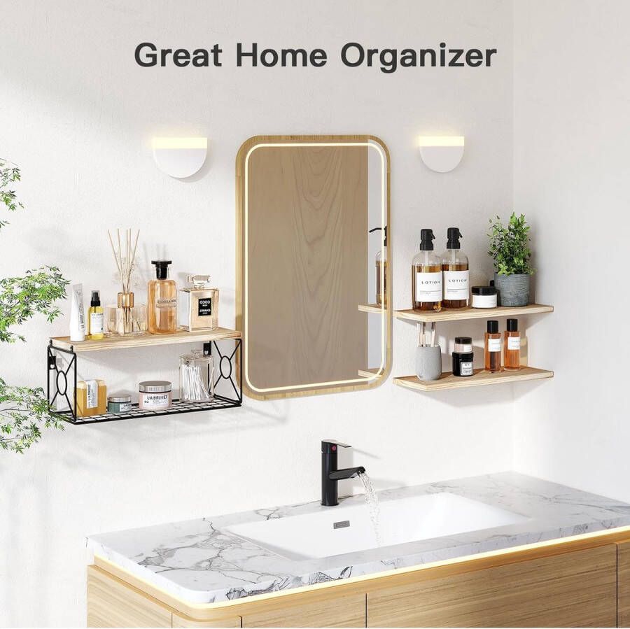 Zwevende Planken Wandplank Houten Wandplanken Houten Planken 3+1 Stuk Voor Slaapkamer Badkamer Woonkamer Keuken Thuiskantoor Wasruimte