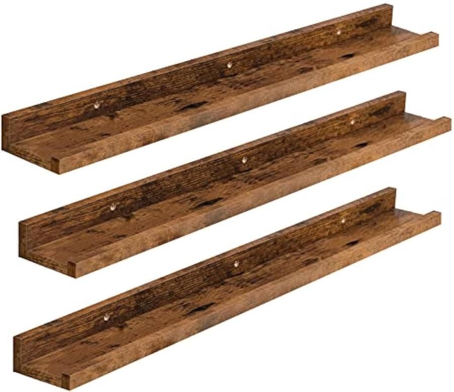 Zwevende planken wandplank set van 3 90 cm hangende plank met verhoogde rand en onzichtbare beugels voor badkamer slaapkamer keuken kantoor woonkamer decoratie rustiek bruin BF90BJ01