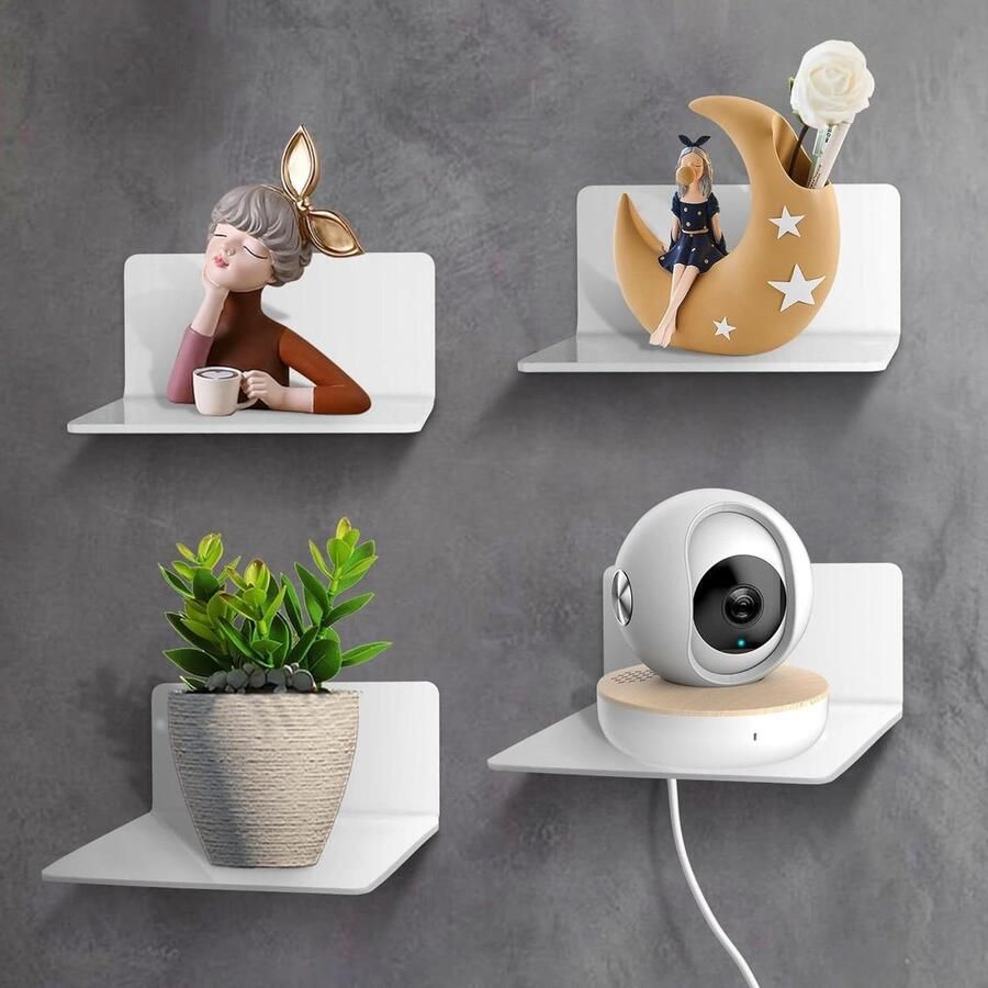 Zwevende planken wandrek acryl wit set van 4 zonder boren wandplank voor kinderkamer badkamer woonkamer slaapkamer keuken kantoor Wandplanken & -rekken