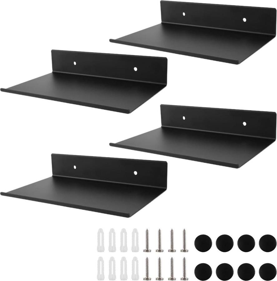 Zwevende Planken Wandrek voor Opslag en Decoratie 4 Stuks Zwart Metaal 20 cm