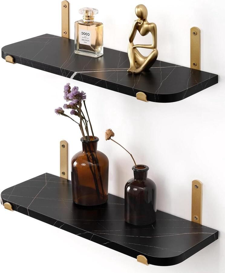 Zwevende planken zwart wandplank unit moderne decoratie set van 2 zwart zwaar marmereffect