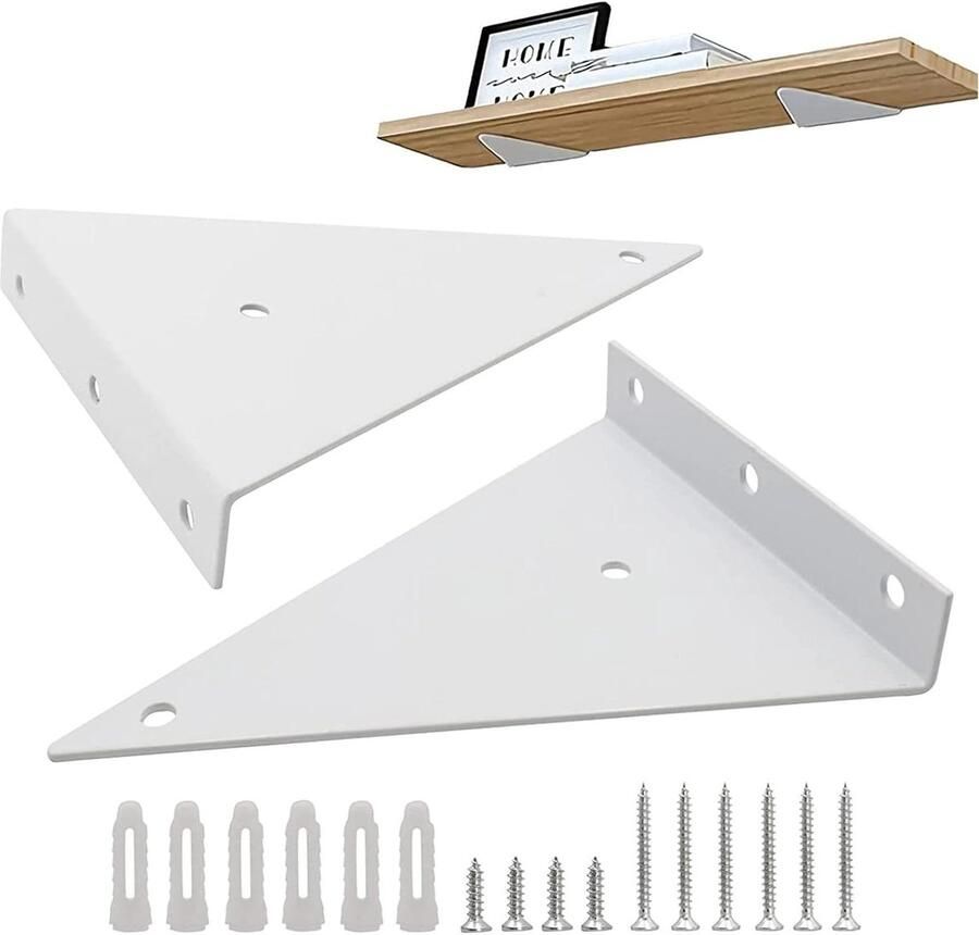 Zwevende Plankhouder voor Zware Belasting Onzichtbare Wandmontage Boekenplanken & Keukenplanken Set van 2 Wit 13 x 17 cm