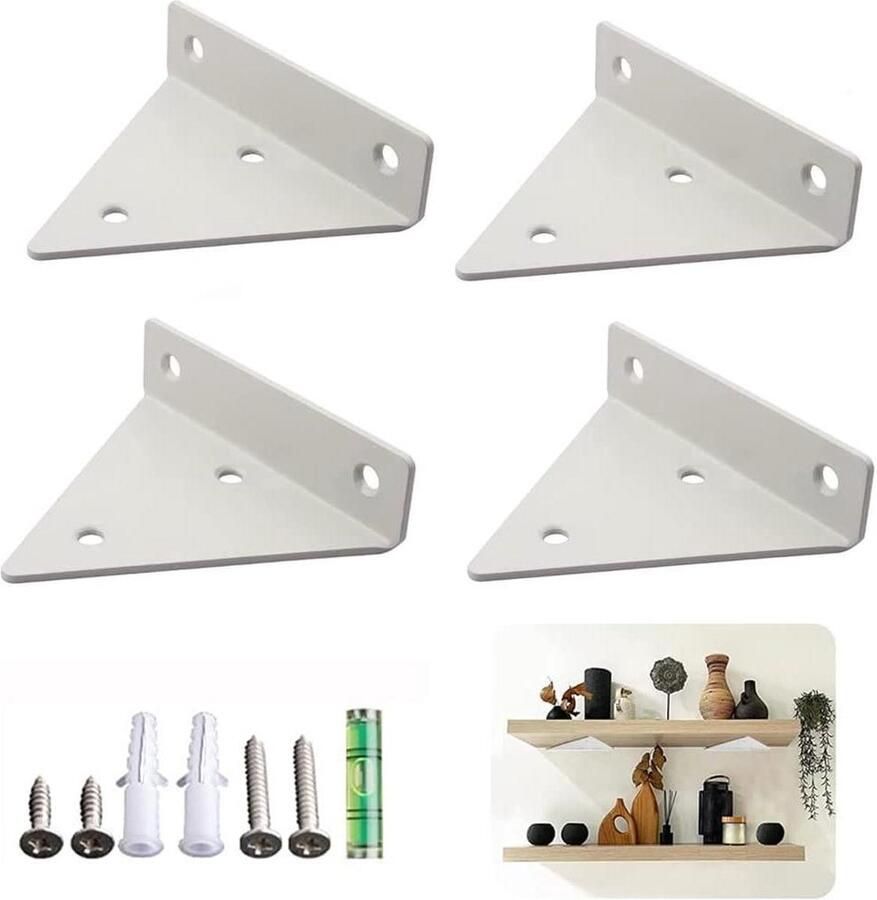 Zwevende plankhouders driehoekige vorm metalen plankdragers wandmontage draagvermogen set van 4 wit