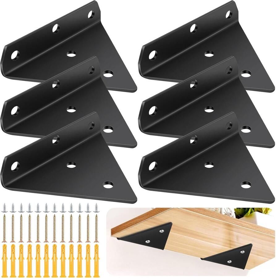 Zwevende Plankhouders Onzichtbare Wandhouders 6 Stuks Zwart 8 cm