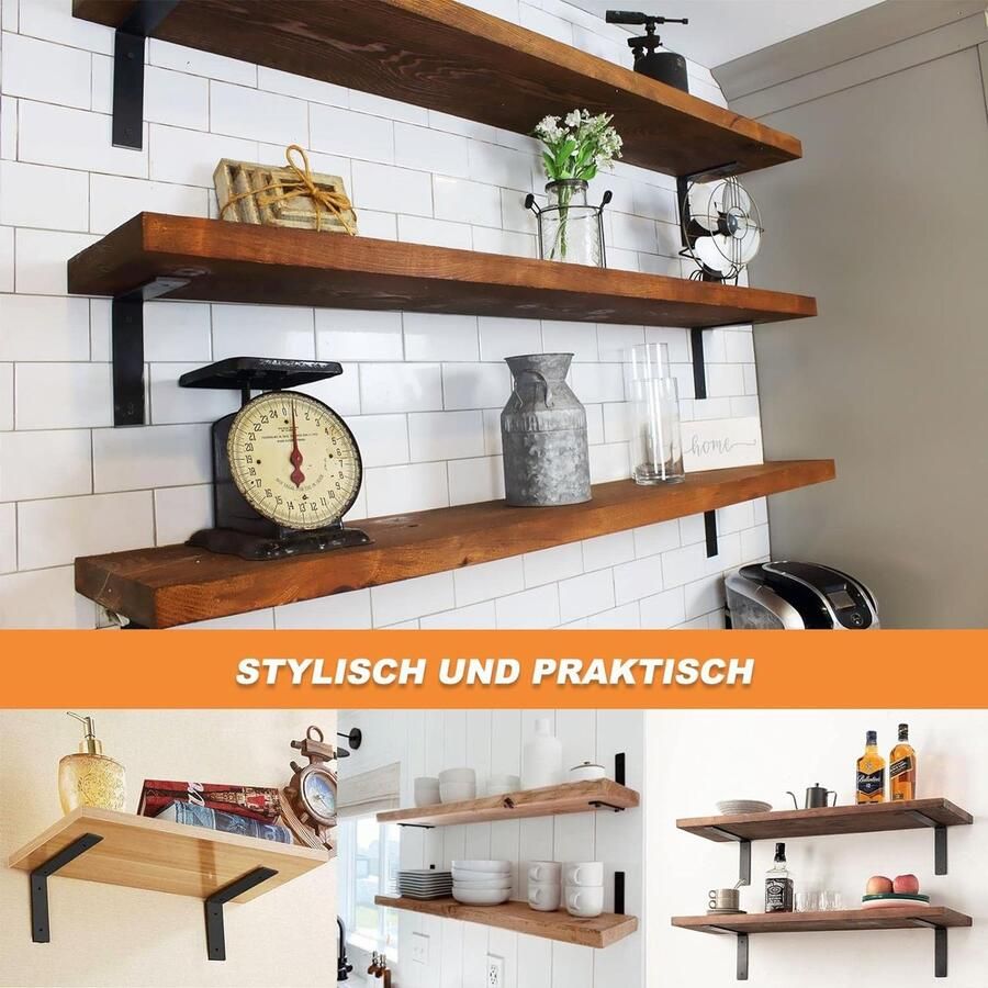 Zwevende Plankhouders Industriële Wandhouder 6 Stuks Zwart