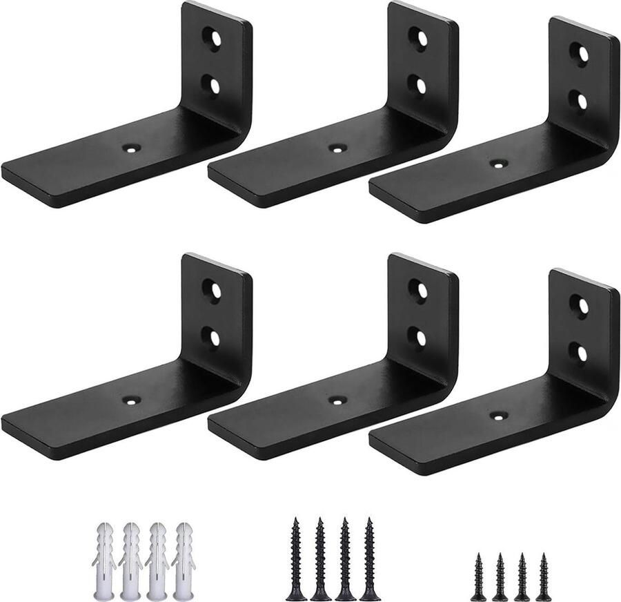 Zwevende Plankhouders Industriële Wandhouder 6 Stuks Zwart