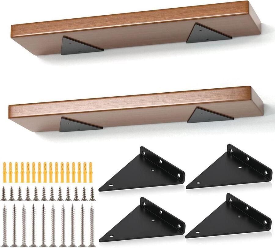 Zwevende Plankhouders Onzichtbare wandhouders 4 stuks Zwart Metalen 23 cm