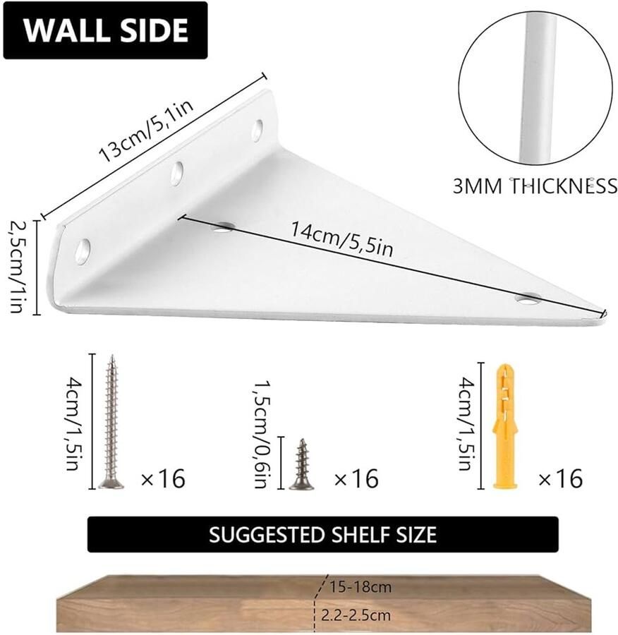 Zwevende plankhouders onzichtbare wandhouders set van 4 wit 14 cm