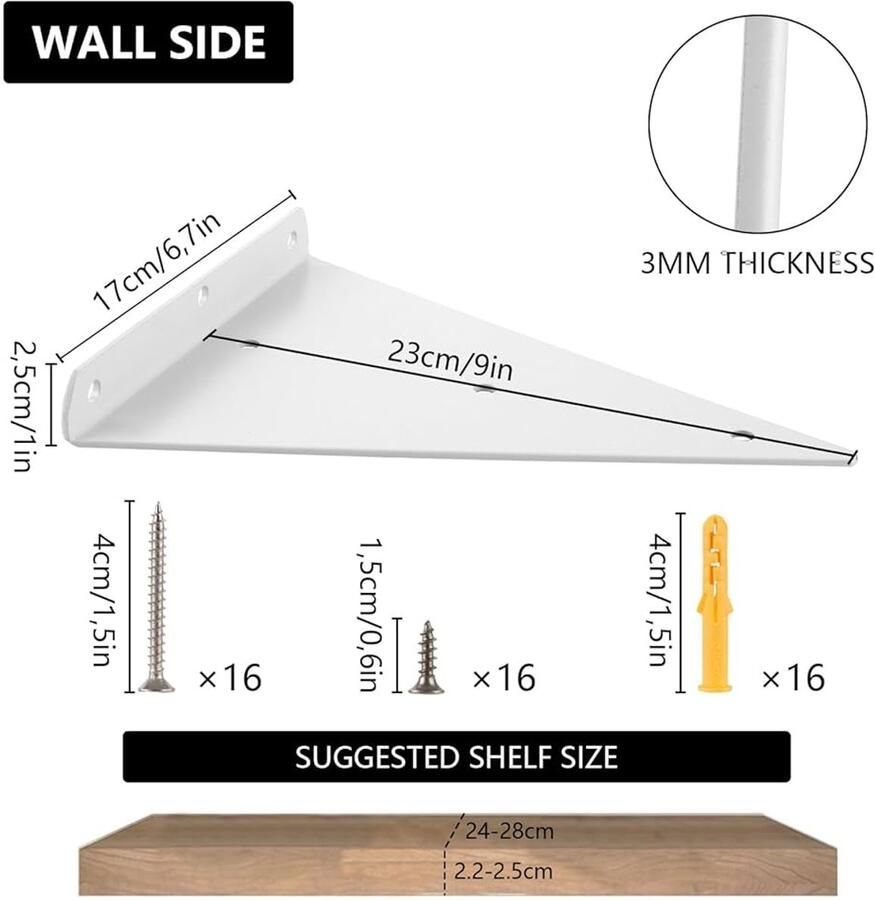 Zwevende plankhouders onzichtbare wandhouders set van 4 wit 23 cm