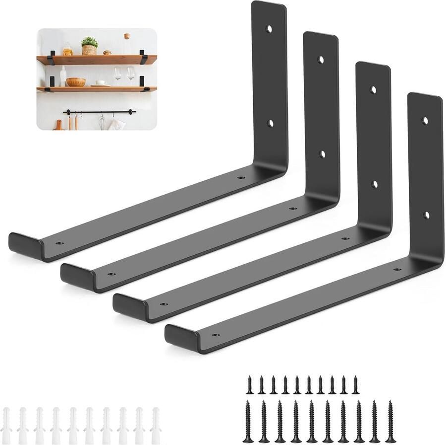 Zwevende plankhouders zwart metaal 4 stuks 20 x 15 cm