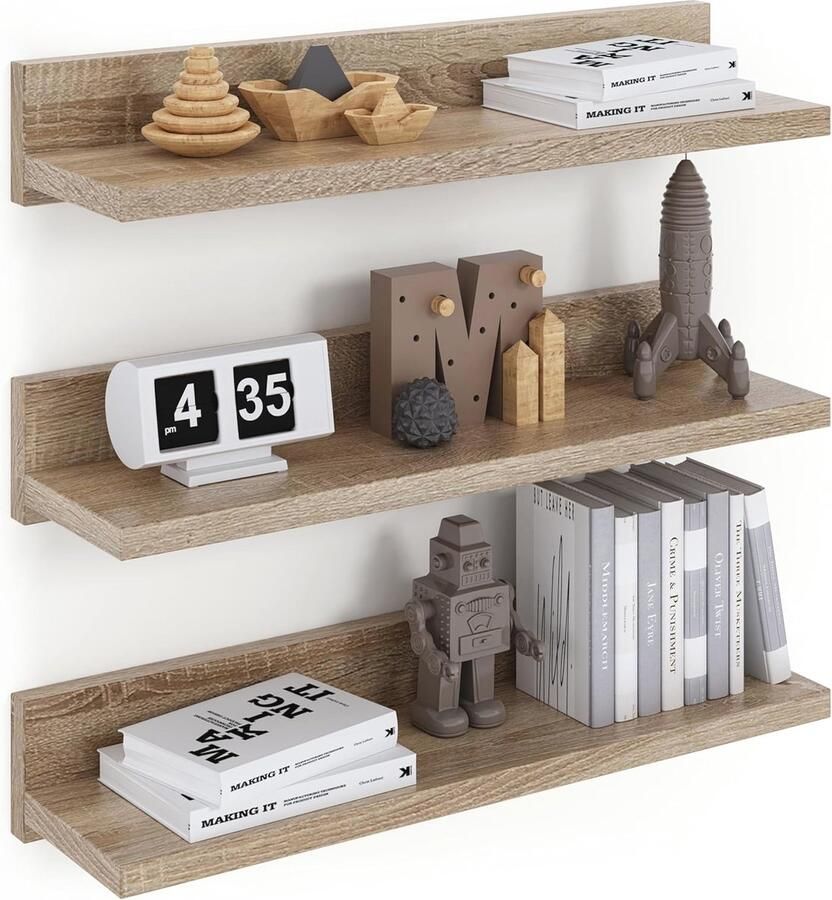 Zwevende Wandplank 39cm Set van 3 Geschroefde Planken voor Slaapkamer Badkamer Woonkamer Keuken en Thuiskantoor