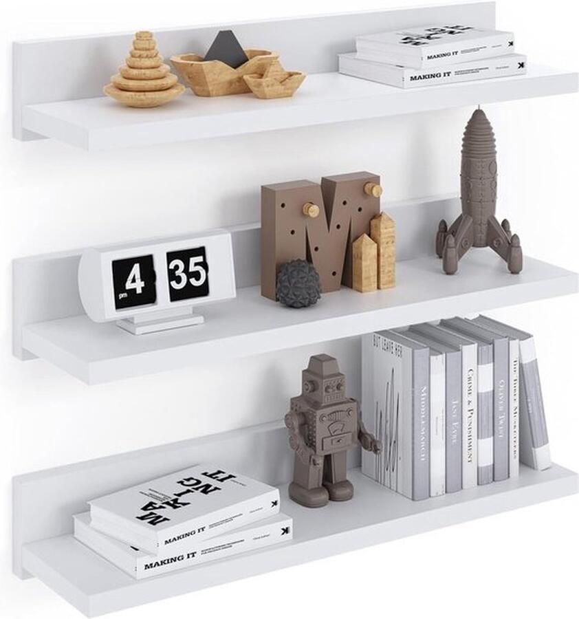 Zwevende Wandplank 39cm Zwevende Plank 3 Witte Planken Geschroefd Hangende Wandplank Set van 3 Planken voor Slaapkamer Badkamer Woonkamer Keuken Thuiskantoor