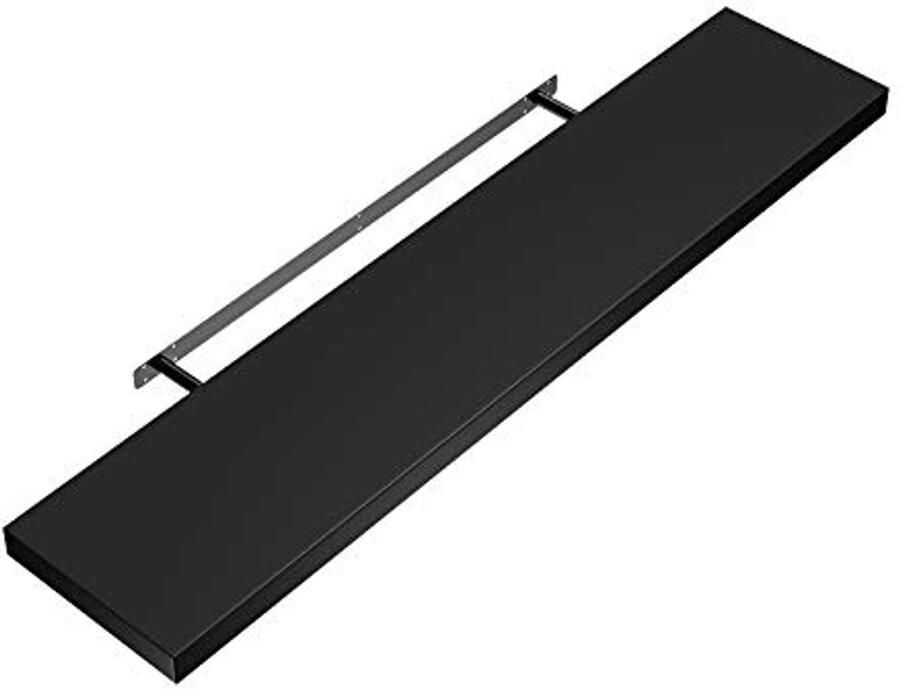 Zwevende Wandplank 70 cm Zwart Houten Wandplank met 15 kg Draagkracht voor Keuken Woonkamer Kantoor en Badkamer