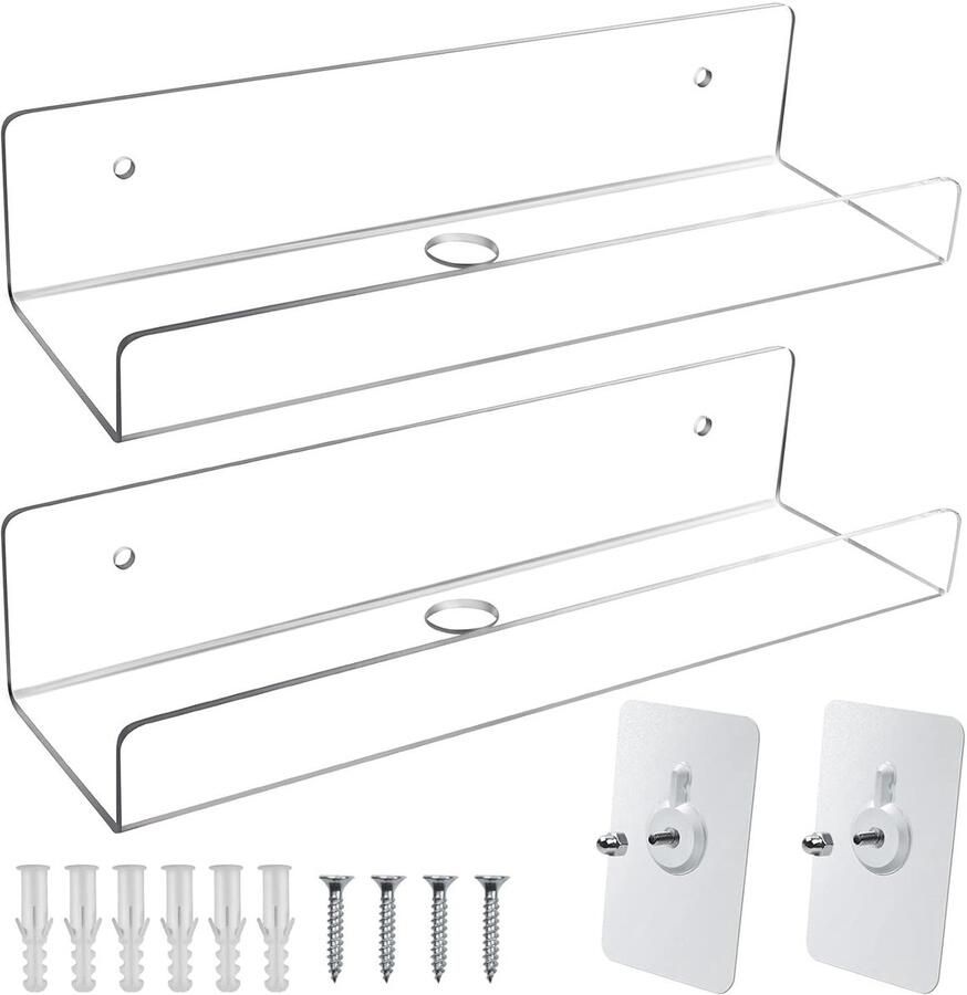 Zwevende Wandplank Acryl Set van 2 Transparant