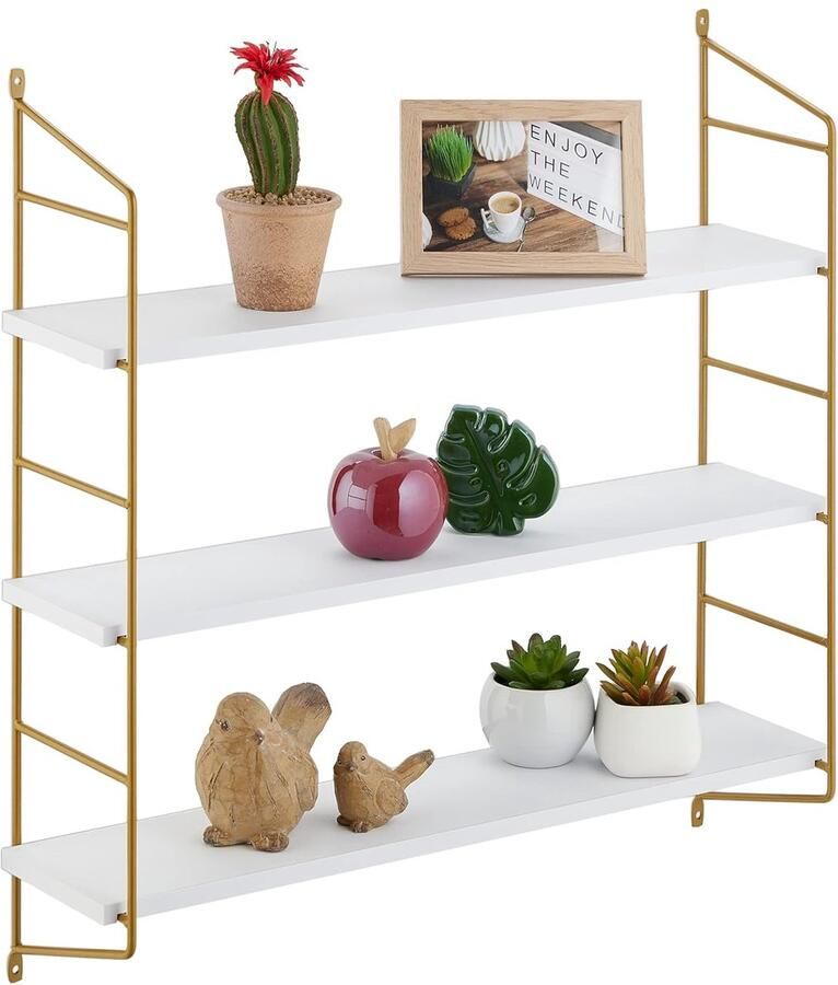 Zwevende Wandplank Decoratief Woonaccessoire Goud en Wit 1 stuk