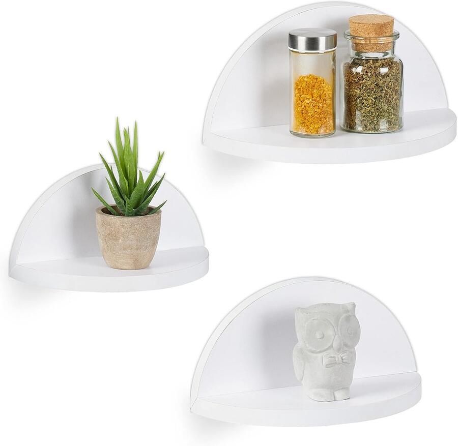 Zwevende Wandplank Decoratief Woonaccessoire Set van 3 Wit MDF