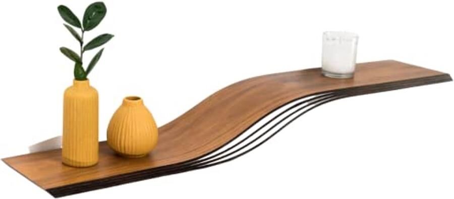 Moderne Gebogen Zwevende Wandplank van Hout Geometrische Boekenplank 95 cm