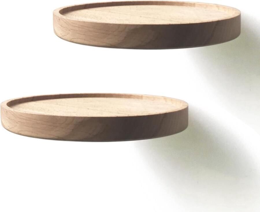 Zwevende Wandplank Hout Modern Muurrek Set van 2 Ø18cm