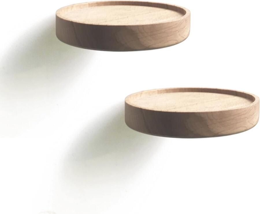 Zwevende Wandplank Hout voor Planten en Decoratie Set van 2 Rond Muurrek Ø12cm