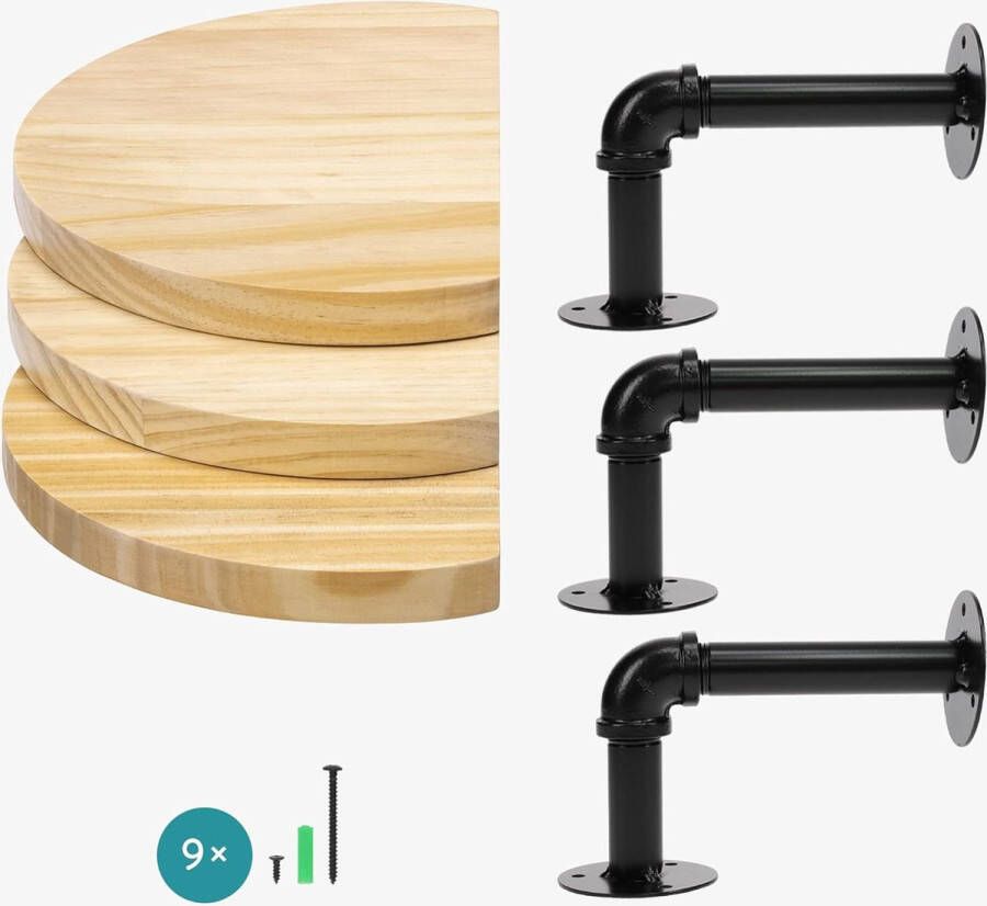 Zwevende wandplank industrieel design Set van 3 Wandrek voor de woonkamer slaapkamer badkamer of keuken 20 x 15 x 17 cm in lichtbruin