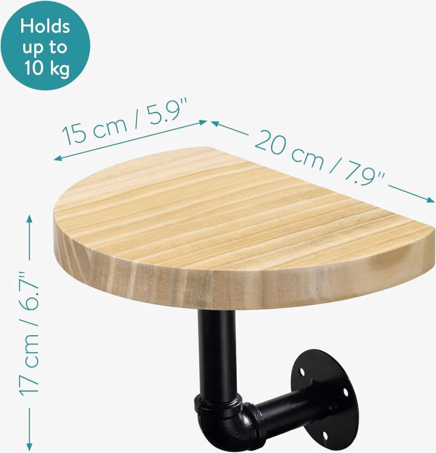 Zwevende wandplank industrieel design Set van 3 Wandrek voor de woonkamer slaapkamer badkamer of keuken 20 x 15 x 17 cm in lichtbruin - Foto 2